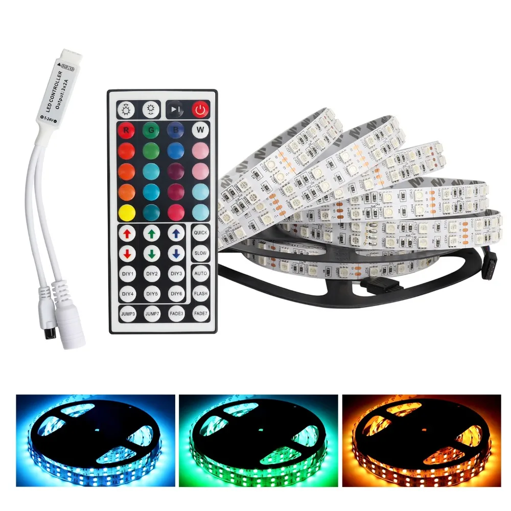 #cheap 5m DC12V Double Row LED Strip SMD5050 Non waterproof RGB Strip Led Ribbon Diode Tape With 44 Keys IR Remote RGB Controller JQ