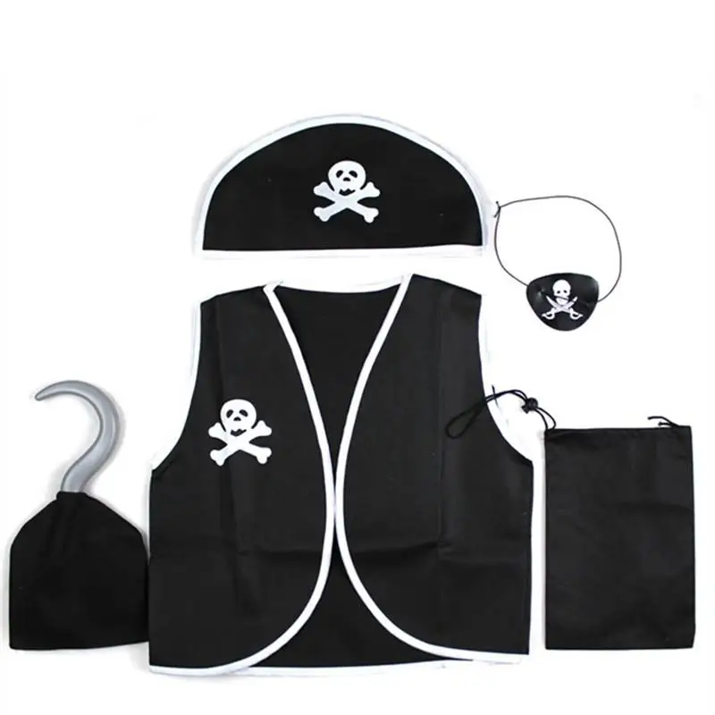 

Children Kids Classic Pirate Costume Halloween cosplay costumes Skull Eye Vest Hat Blinder Hook Boys Girl Adult costume