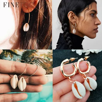 

Boho Real Cowrie Shell Earrings For Women Vintage Irregular Geometric Seashell Statement Earrings Brincos Beach Jewelry