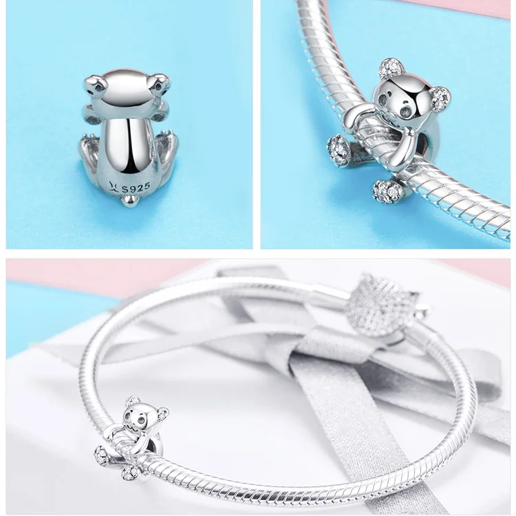 bamoer Zoo Collection Koala Panda Bear Charm Sterling Silver 925 Animal Metal Beads for Original Snake Bracelet Bijoux BSC093