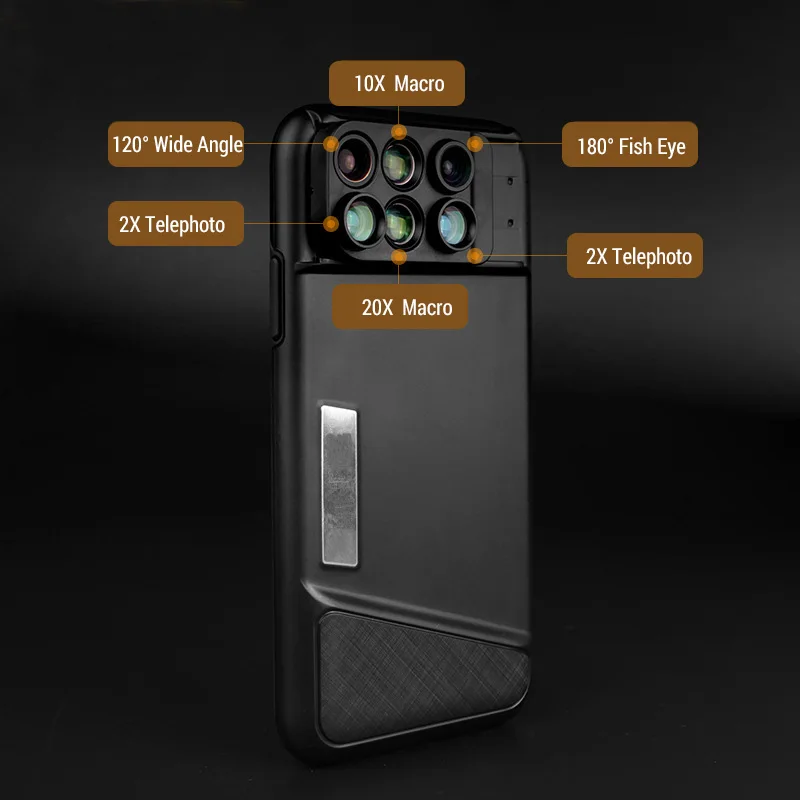 

6 in 1 Camera Lens Phone Case For iPhone X Cover Fisheye Wide-angle Telephoto Macro Lens with Soft TPU Protective Phone Case