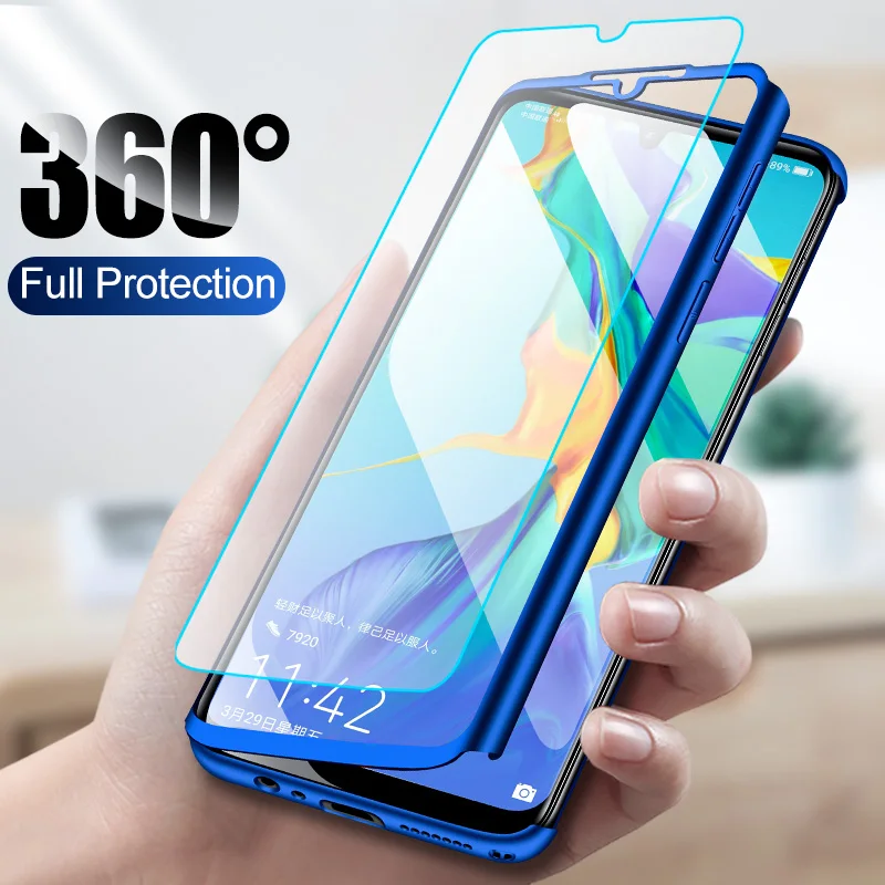 

360 Full Protective Case For Huawei Honor 20 Pro 9X 8X Nova 5 P30 Pro P20 Lite Y6 Y7 Pro Y9 Prime 2019 PC Cover With Glass