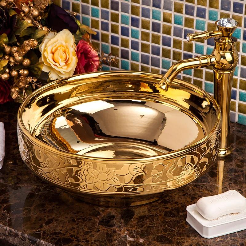 China Artistic Handmade Ceramic wash basin Lavobo Round Counter top bathroom sink porcelain sinks bathroom sinks (6)