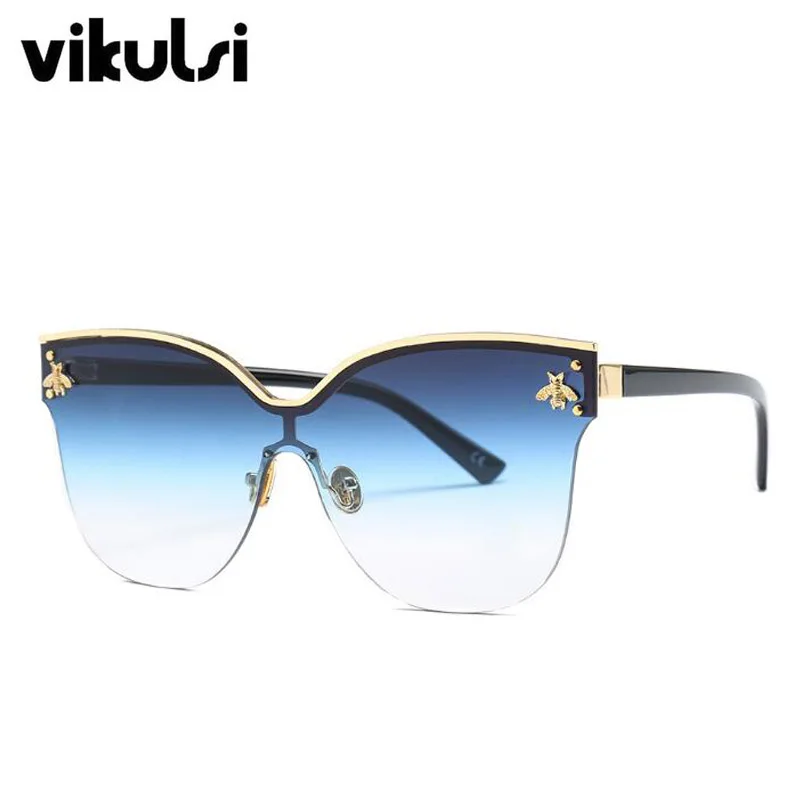 Кошачий глаз маленькая Пчелка солнцезащитные очки для женщин Ретро Мужские брендовые дизайнерские солнцезащитные очки без оправы для мужчин женщин Серые Синие Оттенки UV400