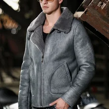 Высококачественное мужское кожаное пальто из овчины, Мужская зимняя модная одежда, мотоциклетная куртка с шерстяной подкладкой, серый, красный, черный, xxxl