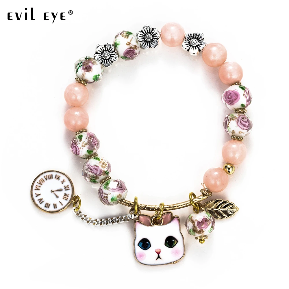 

Evil Eye Christmas Trendy Cat Charm Bracelet for Kids Girl Bell Pink Beads Bracelet For Women Ladies DIY Fashion Jewelry EY5272