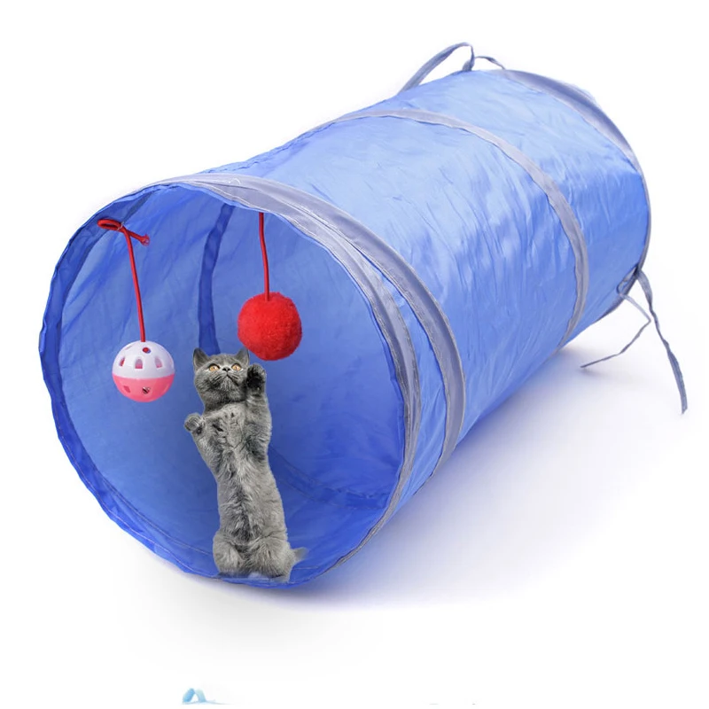 Складной туннель для кошек, палатка для питомцев, товары для питомцев, игрушка, переносная одноцветная кошка, кролик, труба, дорожная обучающая игрушка с 2 мячиками для ловли
