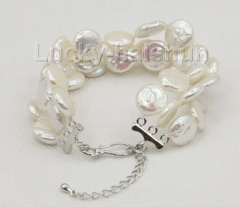 

Free Shipping >>>>> adjustable 7"-9.5" 3row 12mm coin fastener white pearls bracelet j10034