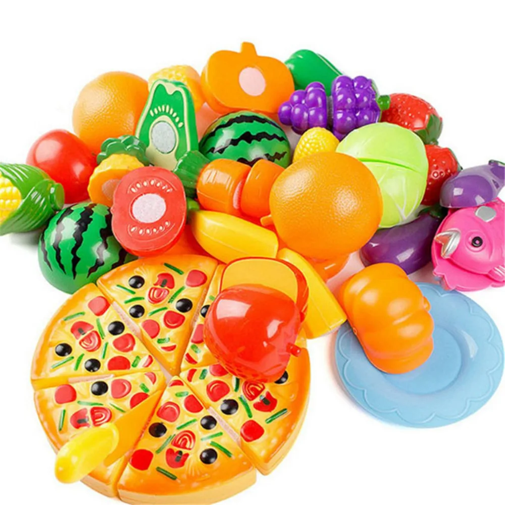 24 шт. детский игровой домик игрушка Ролевые Игры развивающие игрушки вырезанные фрукты пластиковые овощи пицца Кухня Детские классические детские игрушки