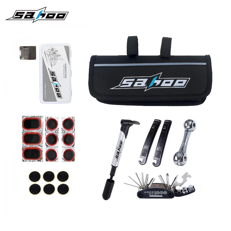 SAHOO Bike Tools Kit Frame Tube Bag Mini Pump + 16 in 1 Multifunction Tool Inflator Tyre Tire Repair Cycling Bicycle Tools box SAHOO Bike Tools Kit Frame Tube Bag Mini Pump + 16 in 1 Multifunction Tool Inflator Tyre Tire Repair Cycling Bicycle Tools box