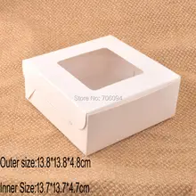 50 шт 13,8*13,8*4,8 см(5,4 ''* 5,4''* 1,9 '') белая бумажная коробка с окном для торта ручной работы вечерние подарочные коробки, Заказная коробка требует дополнительной стоимости