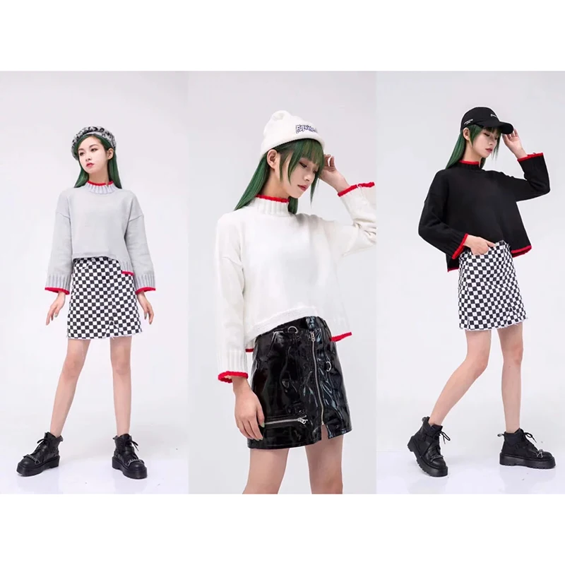 Women Winter Gray Pullover Female Notched Collar Warm Autumn Sweater Irregular Design Red Edge Solid Jumper Cothes pull femme | Женская