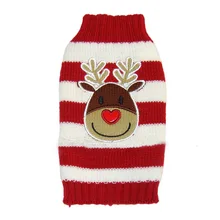 30pcs/lot Free Shipping Reindeer Pet Puppy Cat Dog Sweater Striped Knitted Crochet Coat Apparel Clothes Christmas 7 Sizes WA1210
