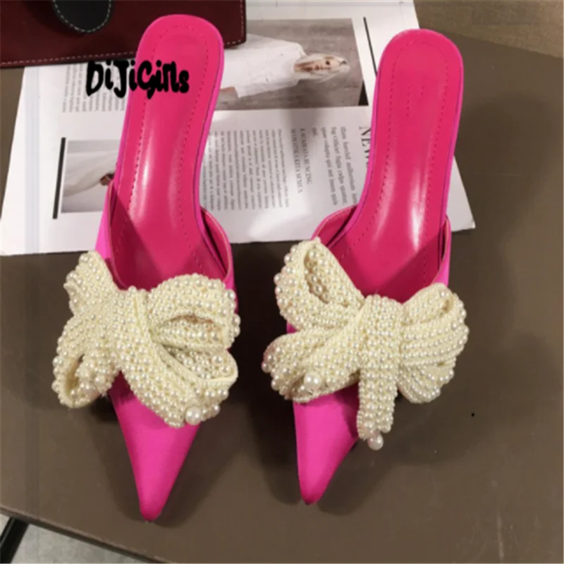 

DIJIGIRLS Women Mules Slippers Med Heel Sandals Summer Slip On Slides Brand Butterfly Loafers Flip Flops Shoes Outdoor Slipper