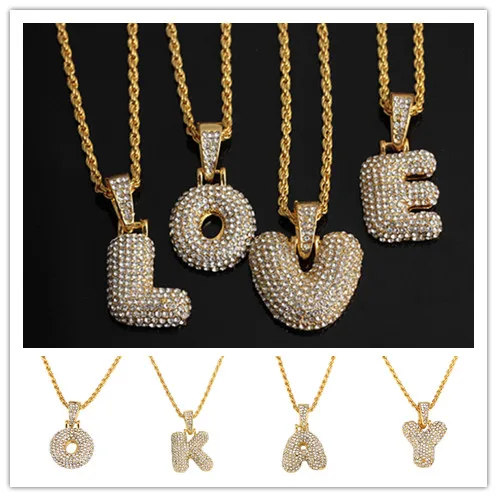 Crystal 26 Letters A-Z Pendant Necklace For Men Women Hip Hop Chain Punk Initials Name Necklace Fashion Jewelry Hot