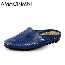 

AMAGINMNI Summer Slippers Men 2018 New Hollow Out Breathable Beach Sandals Shoes men Casual Slip-on Flats Flip Flops zapatos