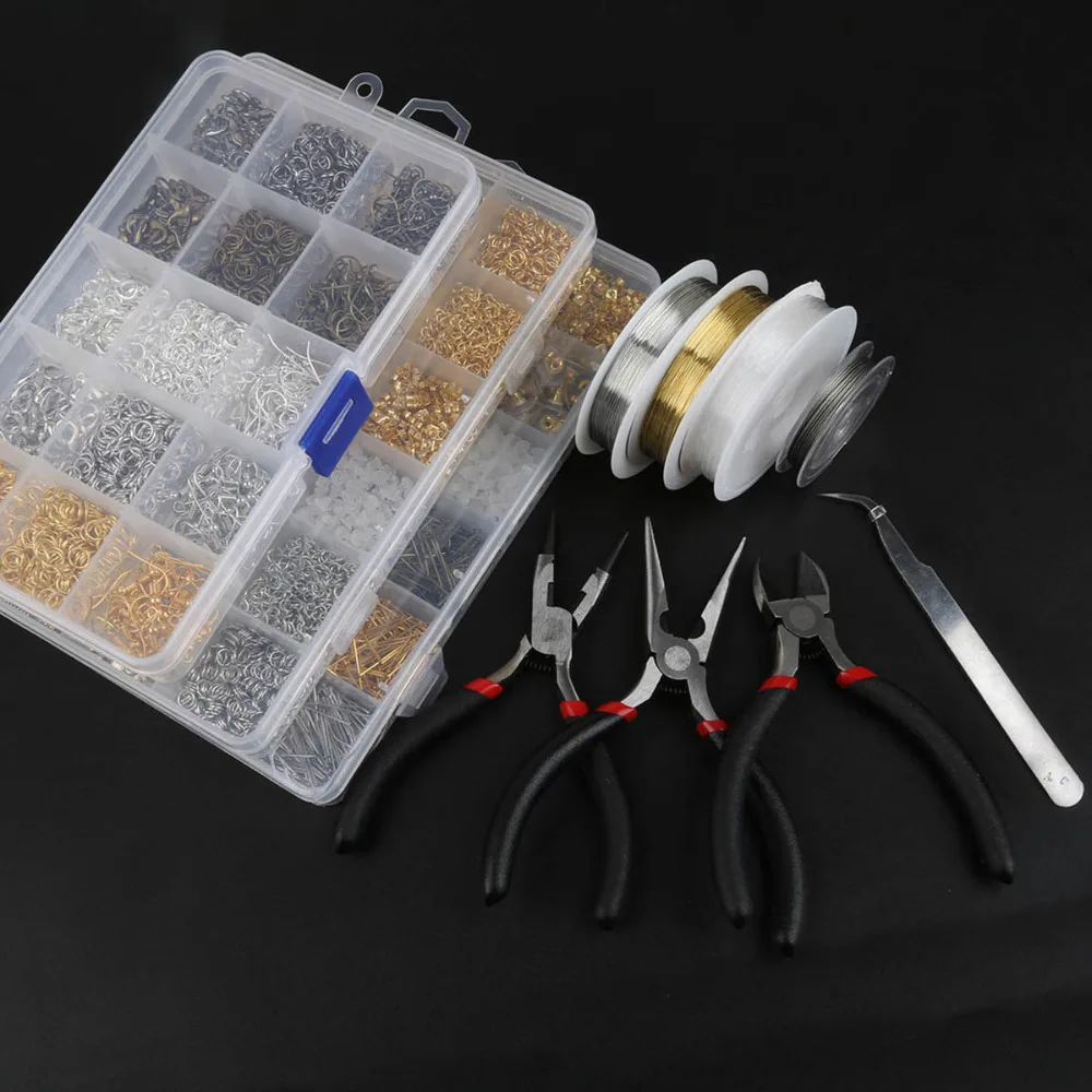 

15/24 lattice DIY Jewelry Findings Making Box Jewelry Tool(Pliers/ring/Lobster clasp/Metal fittings) For Beading Kit Necklace