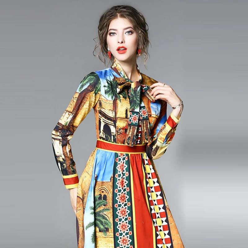 2018 Новинка весны мода красочные печати женское платье vestidos чешские Стиль