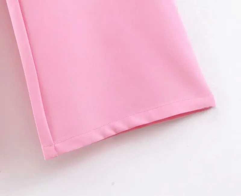 Женские милые розовые прямые брюки на молнии, Женская офисная одежда, летняя повседневная сплошная шикарная длинная брюки