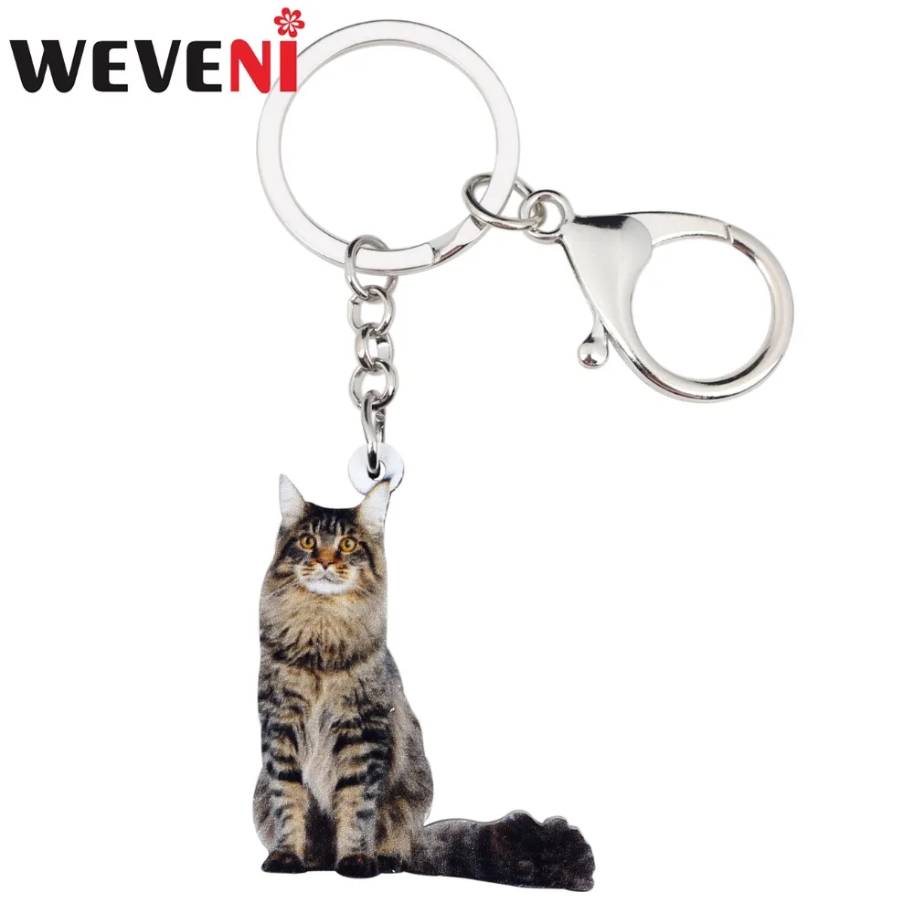 

WEVENI Acrylic Original Sitting Kitten Cat Key Chains Keychain Ring Trendy Jewelry For Women Girl Female Holder Car Charms 2018
