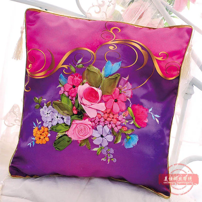 A-0057 DIY 45*45 см наволочка и наволочка ленты вышивка для начинающих Рукоделие наборы крестиком Красочные цветы для домашнего декора - Цвет: A-0057