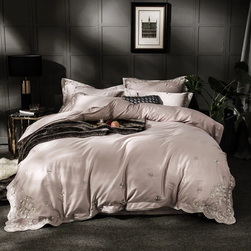 

Egyptian cotton embroidery bedding set luxury bed set king queen size duvet cover bed sheet fitted sheet parure de lit couette