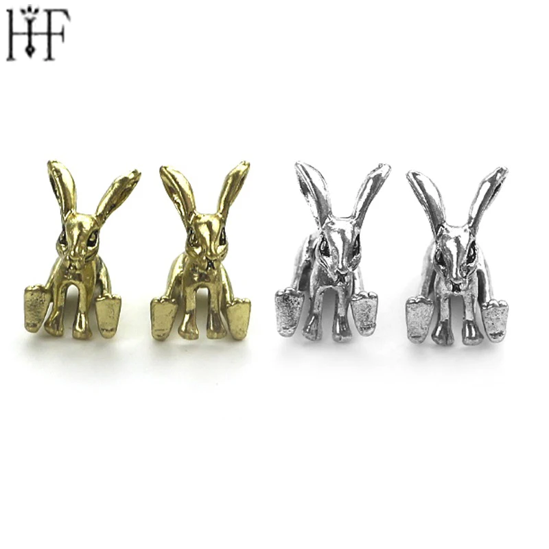

New Arrive Animals Earrings Rabbit Stud Earrings antique Golden Sliver 2 Style Alloy Stud Earrings For Women Part Gift