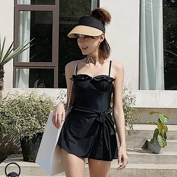 

Womens Swim Wear One Piece Bather Female Pure Skirt Slender Pants Girl Solid Polyester Sierra Surfer Swimwear 2019