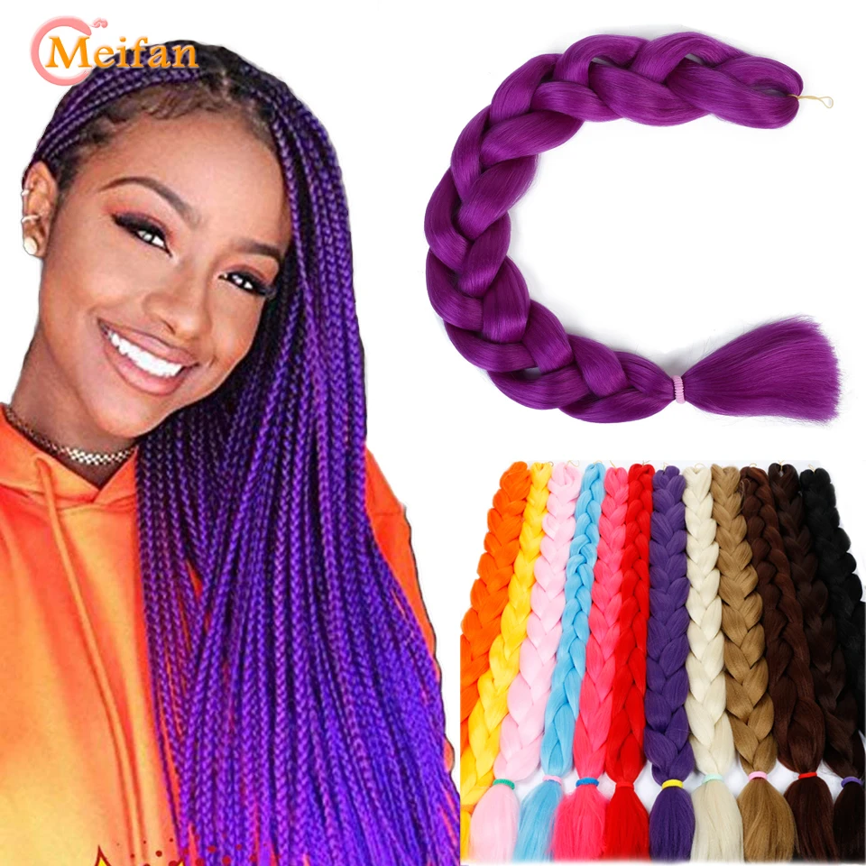 MEIFAN Long Ombre Synthetic Jumbo Braid Hair 165g/Piece Pure Color Crochet Extensions Hairstyle |