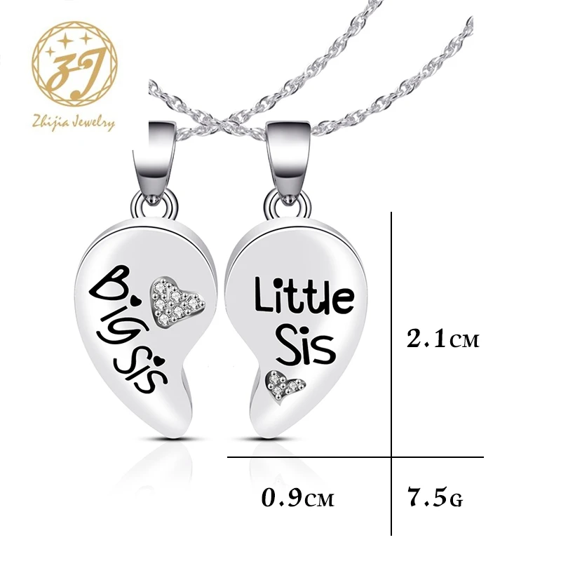 Zhijia модное серебристого цвета с кристаллами и стразами &quotBig Sis Little Sis&quot кулон в