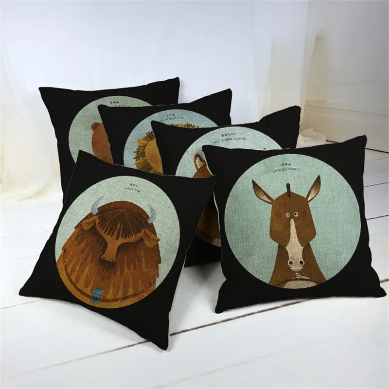 

Decorative throw pillow animal poker-faced bear giggle donkey hot-temper raccoon cushion cover for sofa home decor funda cojines