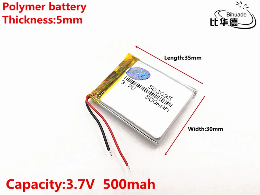 100 шт./лот 3,7 V 500 mAH 503035 полимерная литий-ионный/литий-ионный Перезаряжаемые аккумулятор для DVR, gps, mp3, mp4