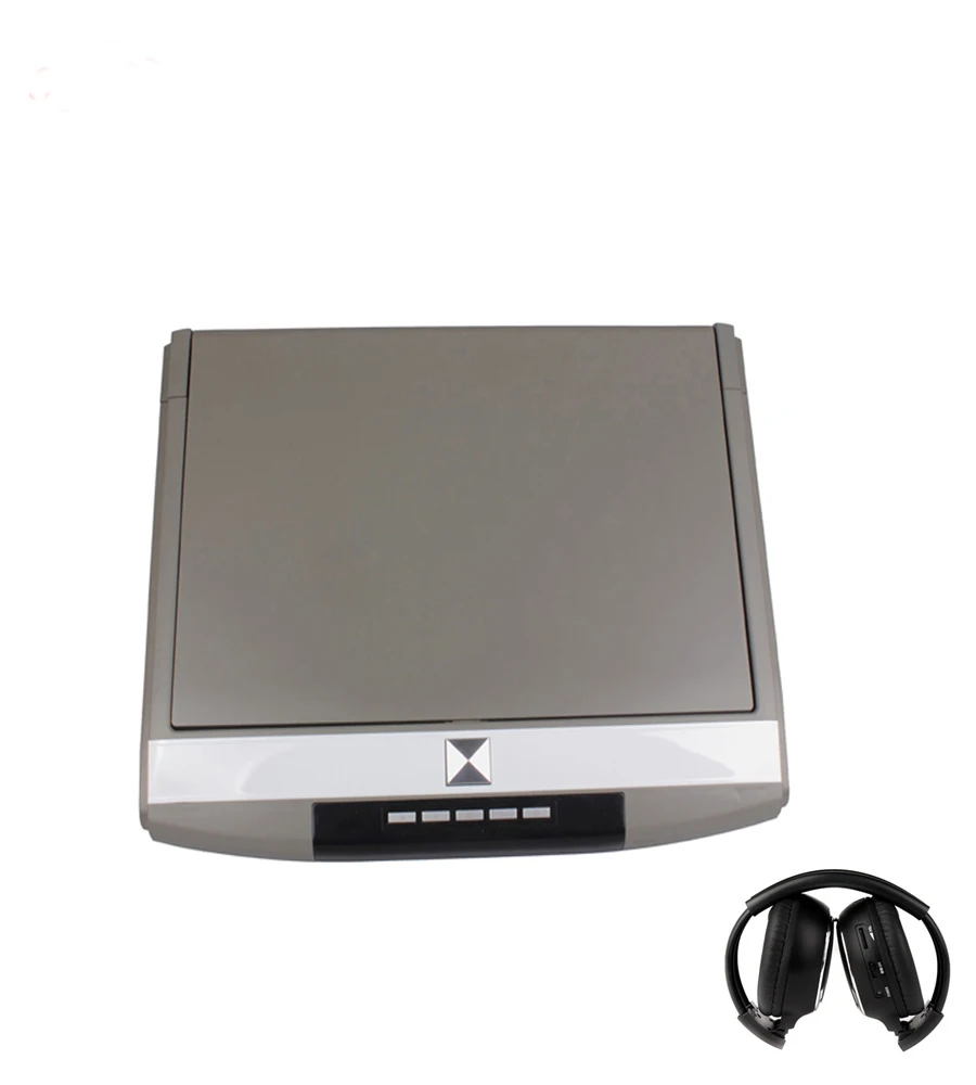 Cemicen 17,3 дюймов Автомобильная крыша флип-Маунт монитор Поддержка HD 1080P IR/FM передатчик USB SD HDMI Встроенный динамик/микрофон - Цвет: Grey With Headphone