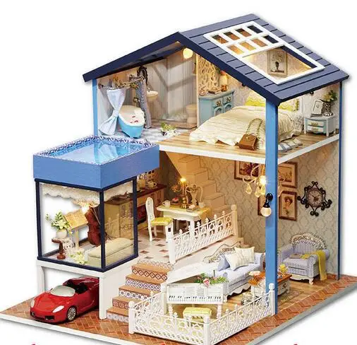 Casa de muñecas mini pintadas caja de pino Model DIY malraum deco juguetes alta calidad