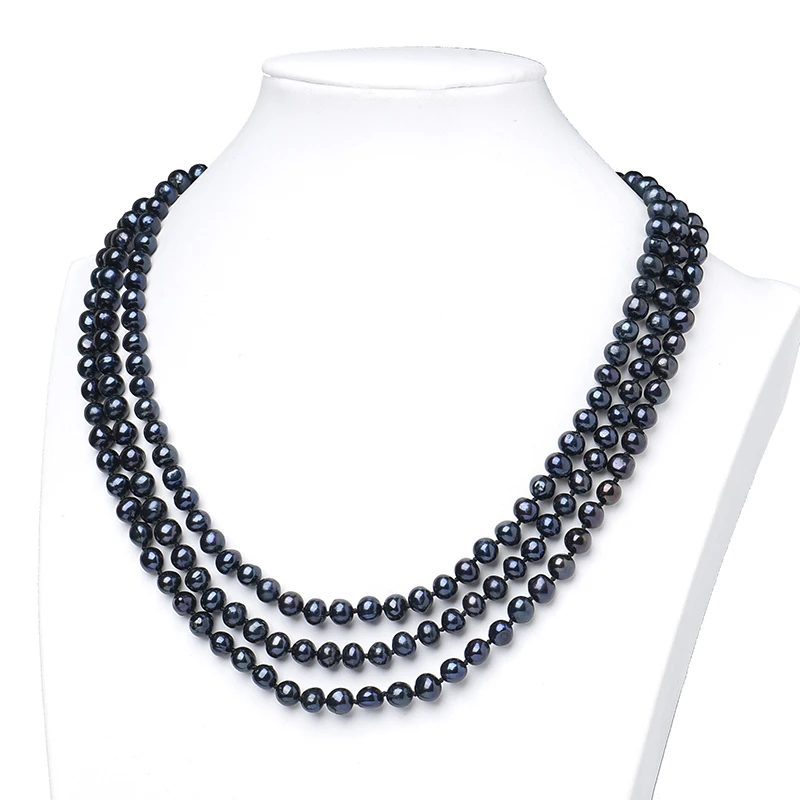 

Elegant Black Pearls 7mm Making For 3 Rows Necklace 17-18-19inch Fit Dance Party Gifts Wholesale H607