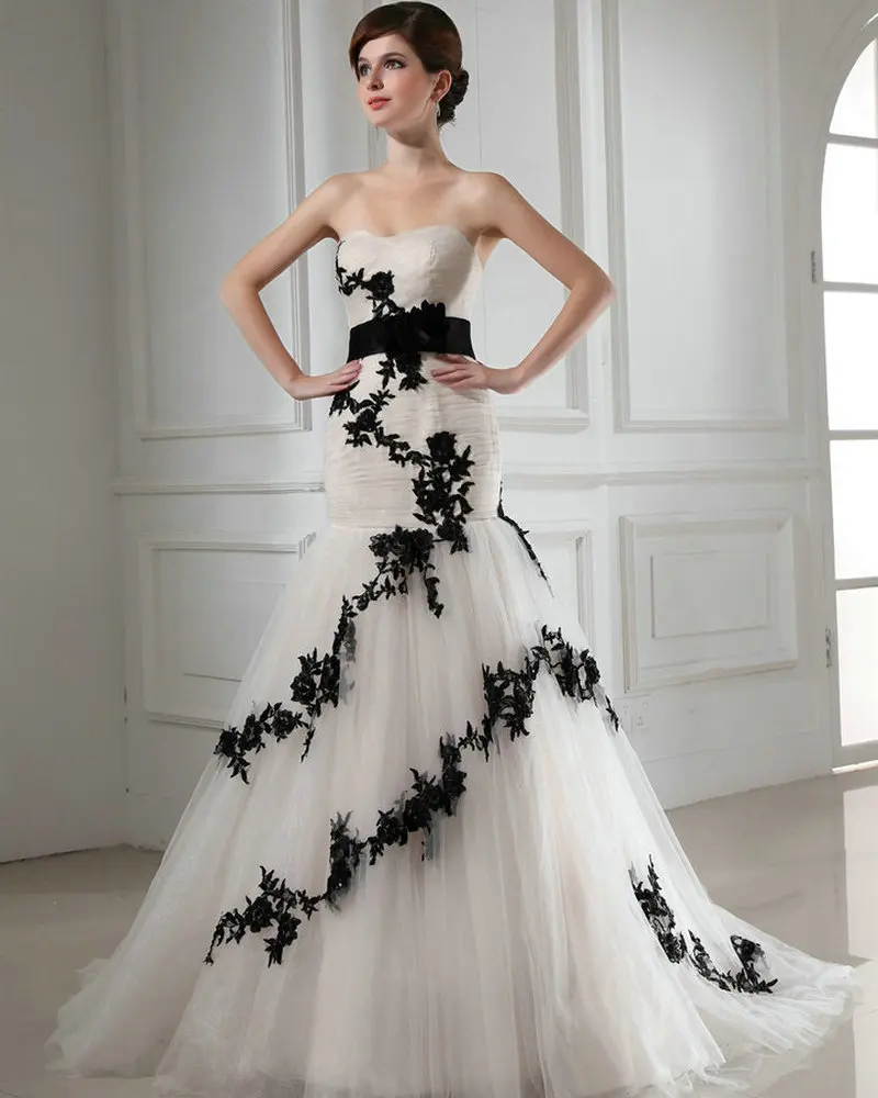 Champagne Black Wedding Dress