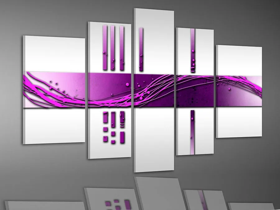 100% Hand made Light purple abstract bridge High Q. Abstract Wall Decor Landscape Oil Painting on canvas 5pcs/set mixorde Framed | Дом и сад