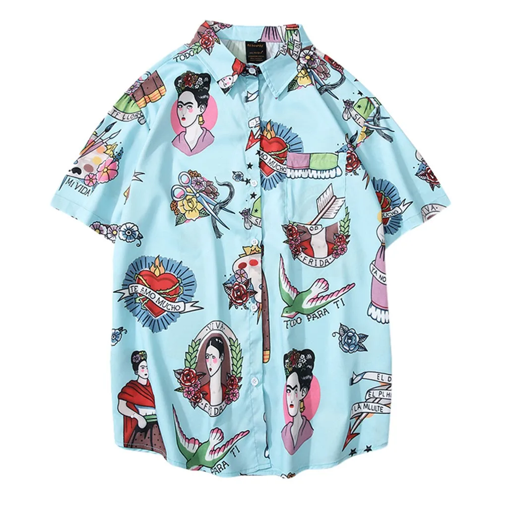 

Summer shirt men Streetwear hip-pop shirts short sleeve Turn-Down Collar Breathable shirts for boys casual funny shirts tops