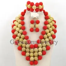 Красочные свадебные нигерийские африканских Бусины невесты комплект ювелирных изделий ручной работы Мячи Коренастый Заявление Цепочки и ожерелья комплект wb480