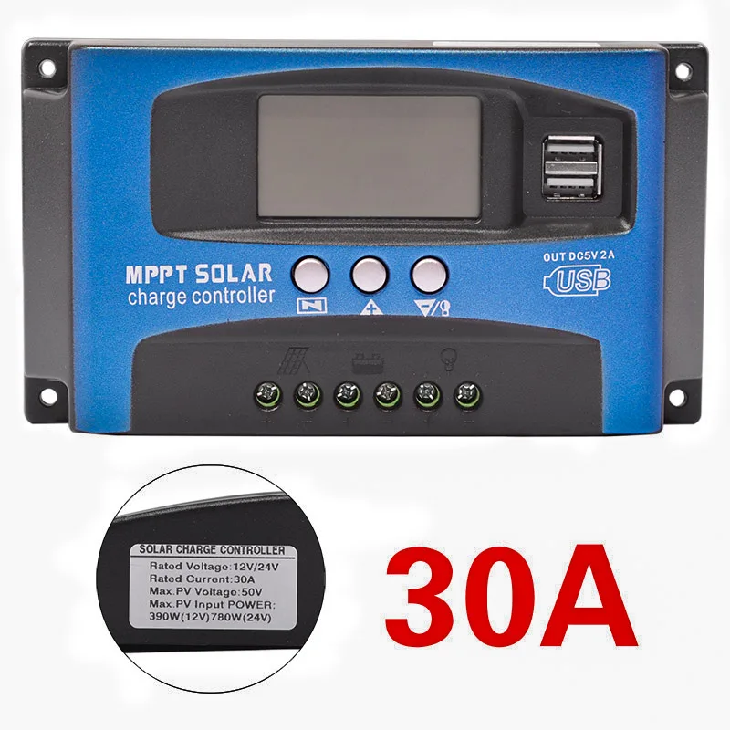 30/40/50/60/100A Regulator ładowania słonecznego MPPT podwójny wyświetlacz LCD USB 12V 24V automatyczna ładowarka z panelem solarnym Regulator z obciążeniem 30/40/50/60/100A Regulator ładowania słonecznego MPPT podwójny wyświetlacz LCD USB 12V 24V automatyczna ładowarka z panelem solarnym Regulator z obciążeniem