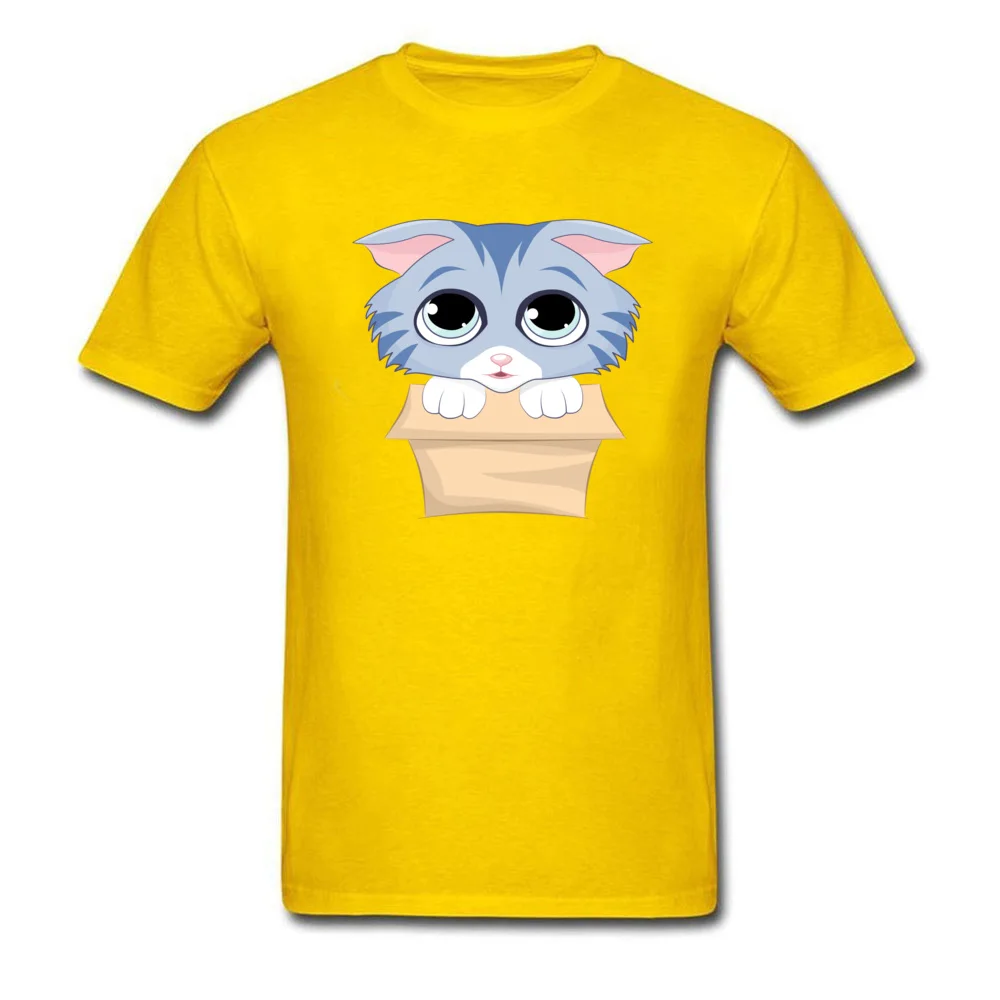 Cute Kitty in a Box Classic Short Sleeve Hip hop T-Shirt 100% Cotton O Neck Men's Tees Slim Fit T-Shirt Summer Fall Cute Kitty in a Box yellow
