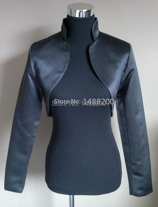 Mingli Tengda Black Satin Long Sleeved Bolero/Shrug/Jacket/Stole/Tippet/Shawl/Wrap Lined Made Wedding Bolero Mariage Cape
