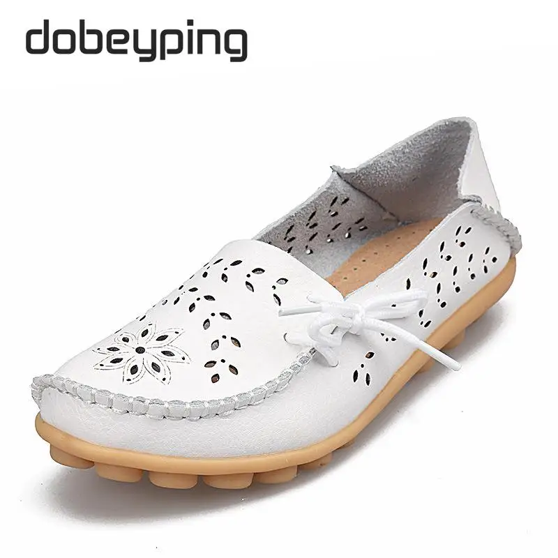 Women's Casual Shoes Genuine Leather Woman Loafers Slip-On Female Flats Moccasins Ladies Driving Shoe Cut-Outs Mother Footwear