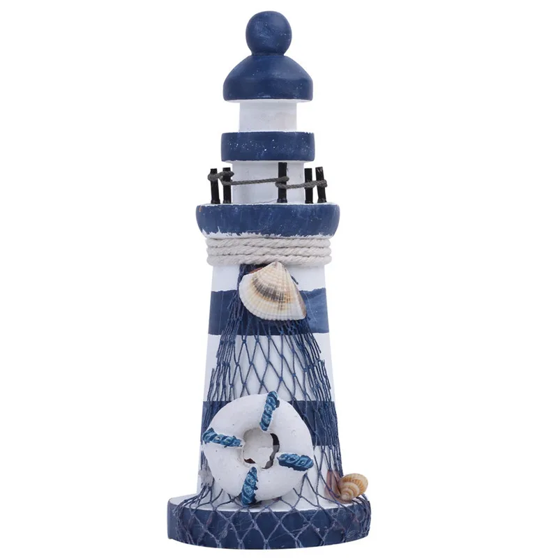

Wooden Lighthouse Light Tower Desk Decor Figurines Miniatures Starfish Shells Handmade Desktop Decorations Ornaments