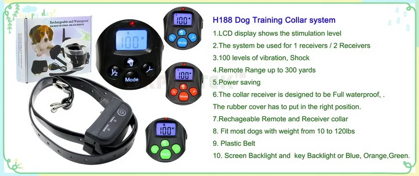 Ошейник для дрессировки собак H183DR перезаряжаемый Водонепроницаемый 300 м Вибрационный дистанционный ошейник для дрессировки собак поддержка 3 собак 998D 998DR