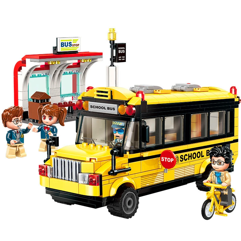 

ENLIGHTEN 1136 City School Bus Car Bicycle Station Building Blocks Brick Compatible LegoIN Technic Playmobil Toys For Children