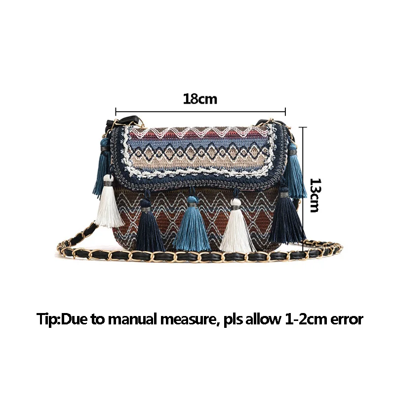 New Women Tassel Fashion Straw Bag INS Popular Female Summer Handbag Chains Lady Casual Shoulder Bag Beach Knit Crossbody SS3307 (6)