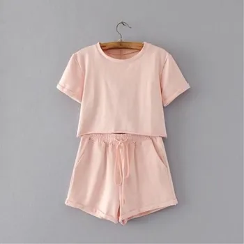 

Sexy Crop Tops And Lace-Up Shorts Two Piece Set Casual Summer Short Sleeve Women Suits