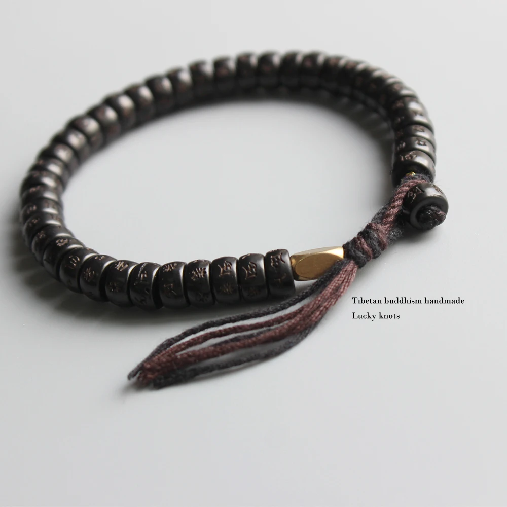 Тибетский буддийский плетеный браслет с черной хлопковой нитью, браслет из натуральной кокосовой скорлупы, резной браслет OM, уникальный подарок
