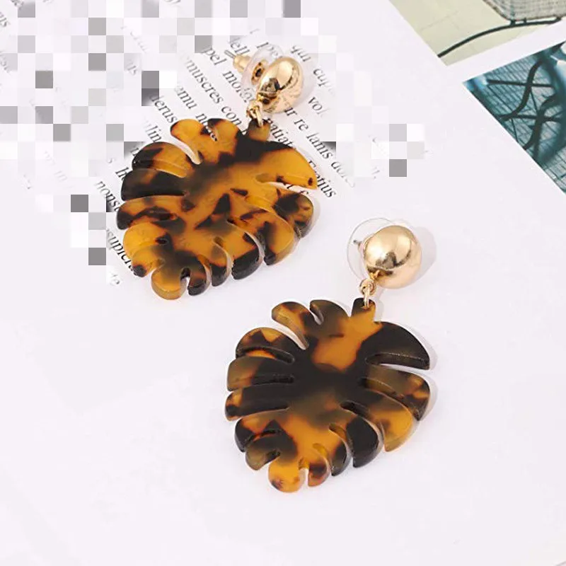 

Hot Bohemian Tree Leaves Long Pendant Acrylic Earrings Women Fashion Plant Jewelry Luxury Acetate Jewelry